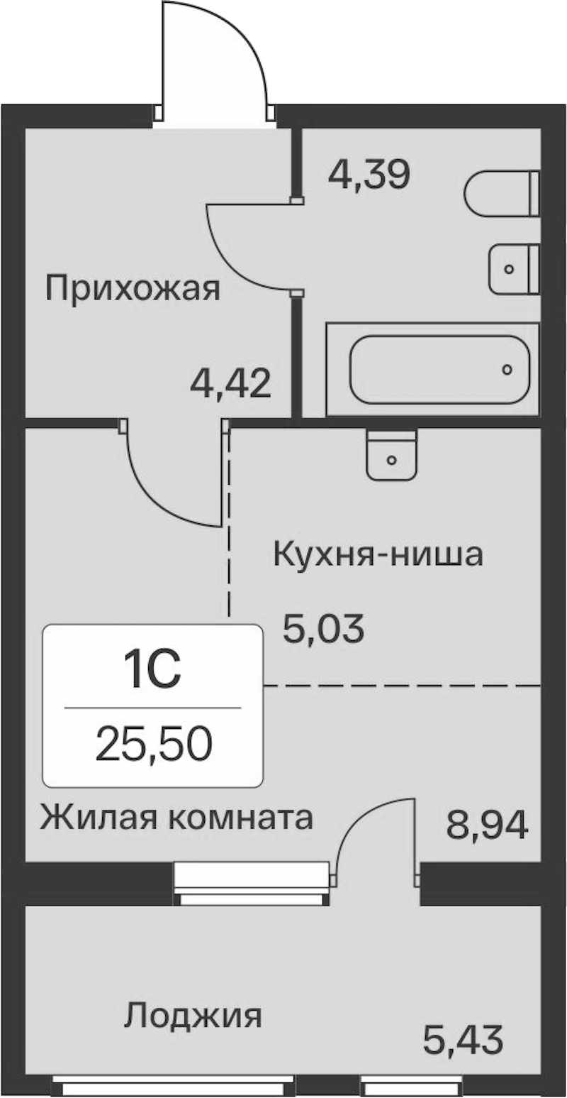 Квартира студия 25.5 м², 9/9 эт., ЖК «Расцветай в Янино»